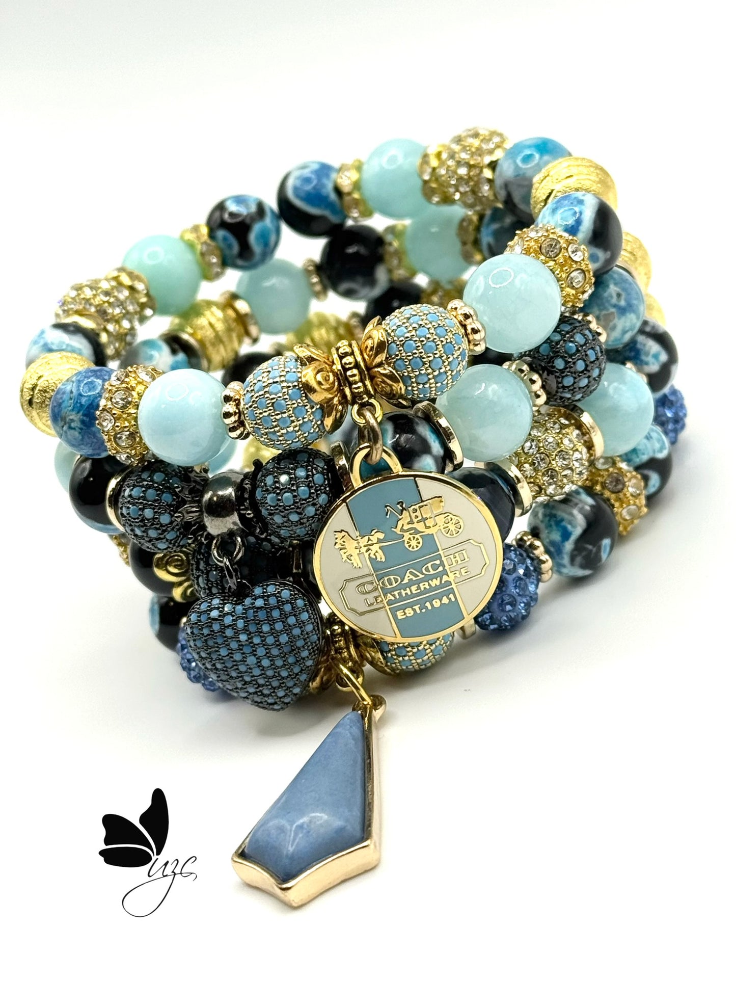 💙 Ocean Luxe Stack | Gold & Blue Elegance with Authentic Coach Charm