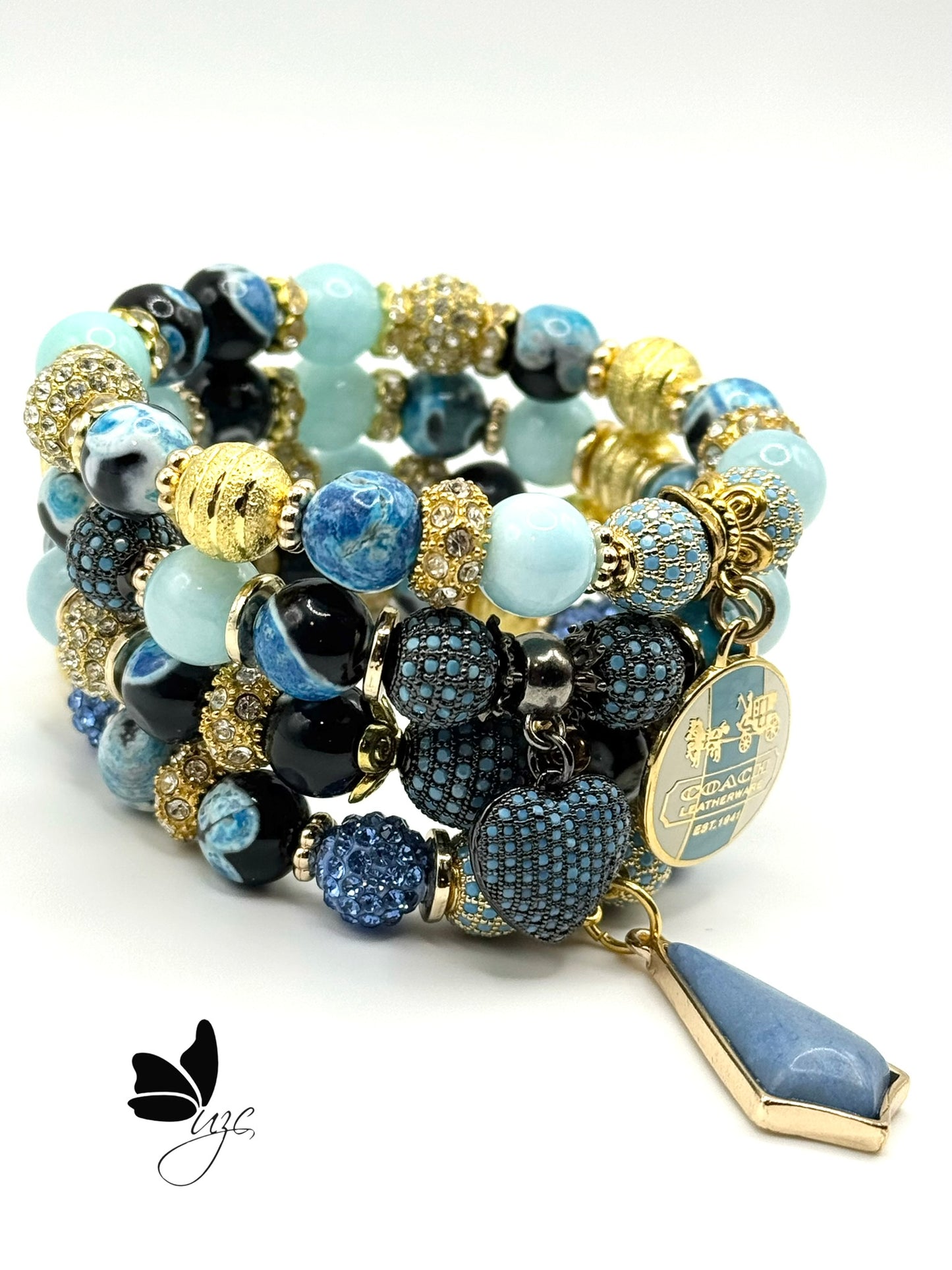 💙 Ocean Luxe Stack | Gold & Blue Elegance with Authentic Coach Charm