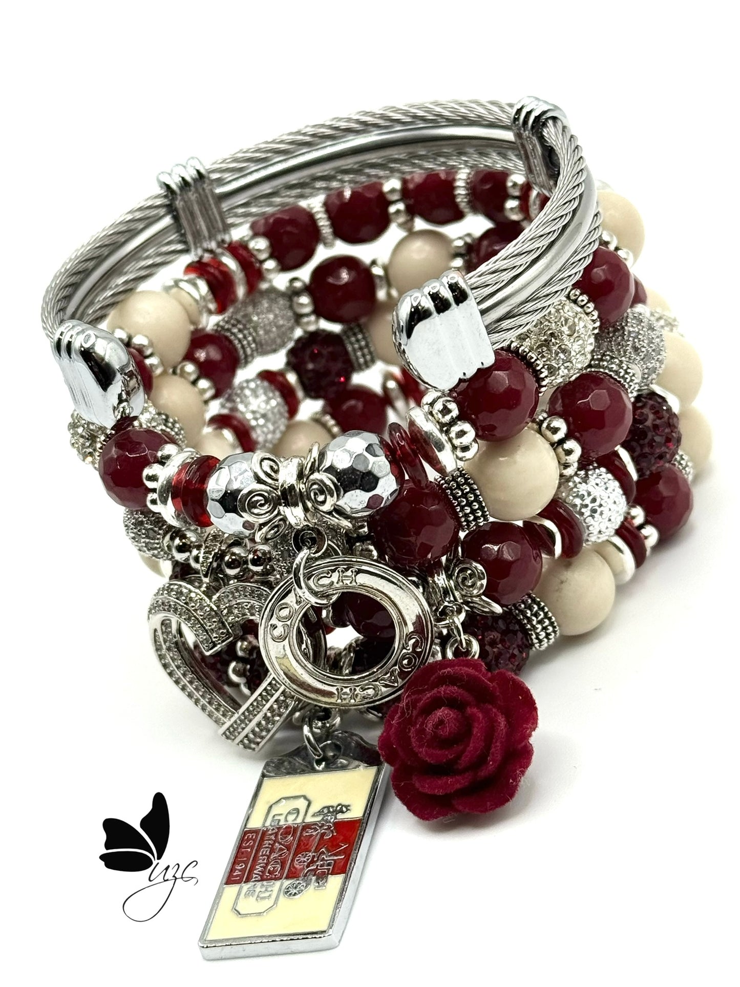 ❤️ Crimson Romance Stack | Ruby Red & Cream Charm Set with Authentic Coach Tag
