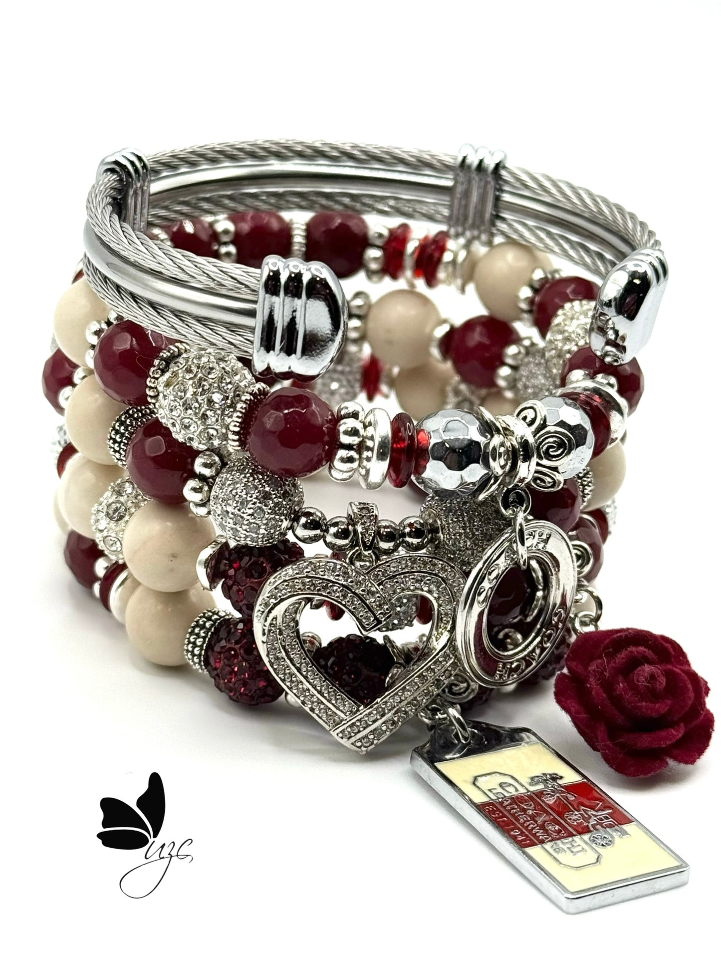 ❤️ Crimson Romance Stack | Ruby Red & Cream Charm Set with Authentic Coach Tag