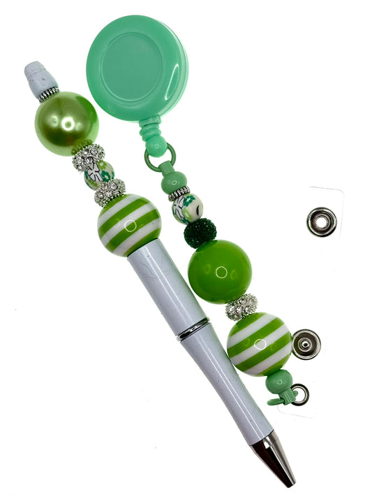 Fresh Mint Green and White Pen with Retracting Badge Holder Set