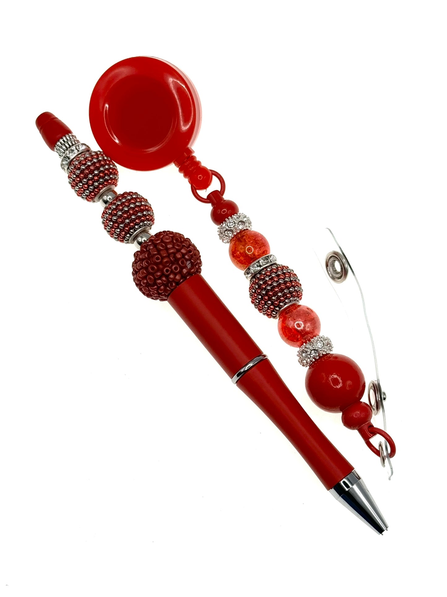 Bold Red and Rhinestone Pen with Retracting Badge Holder Set