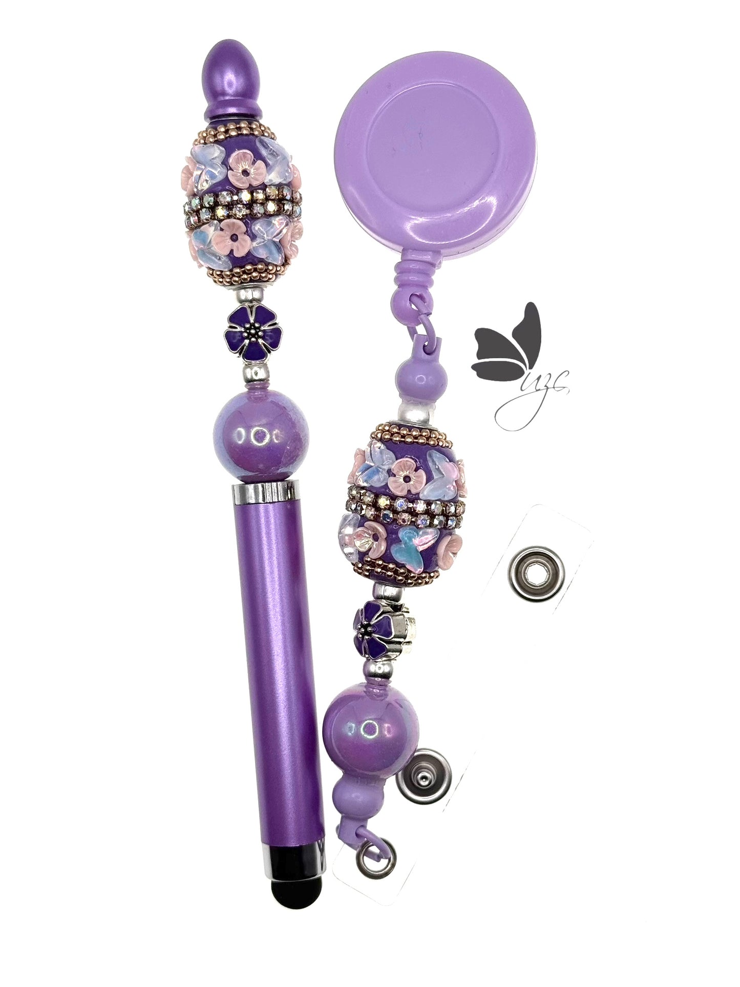 2 in 1 Purple Stylus Pen with Retractable Badge Holder