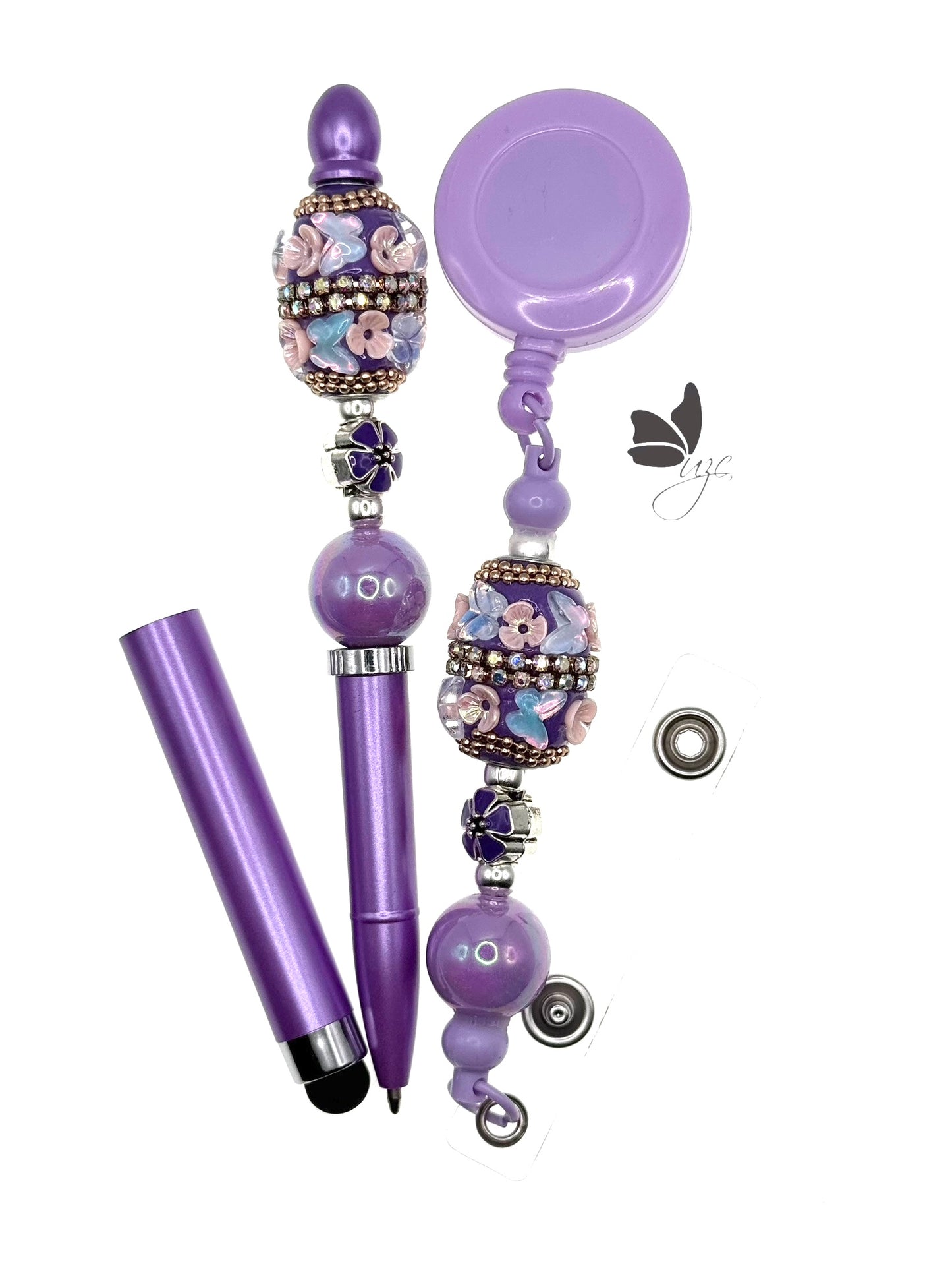 2 in 1 Purple Stylus Pen with Retractable Badge Holder