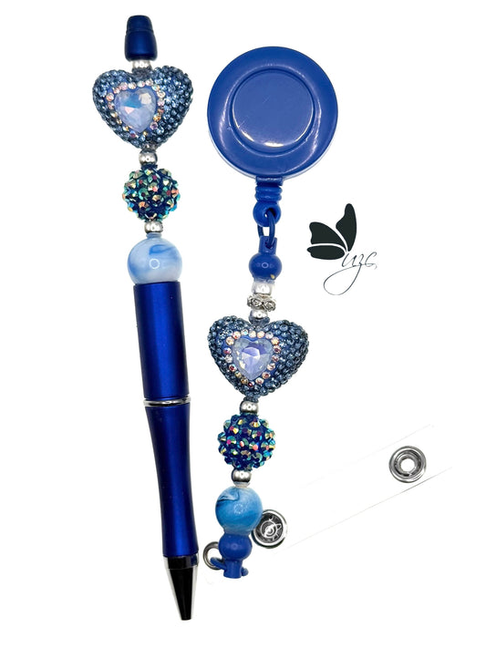 Royal Blue  Heart Pen & Badge Set