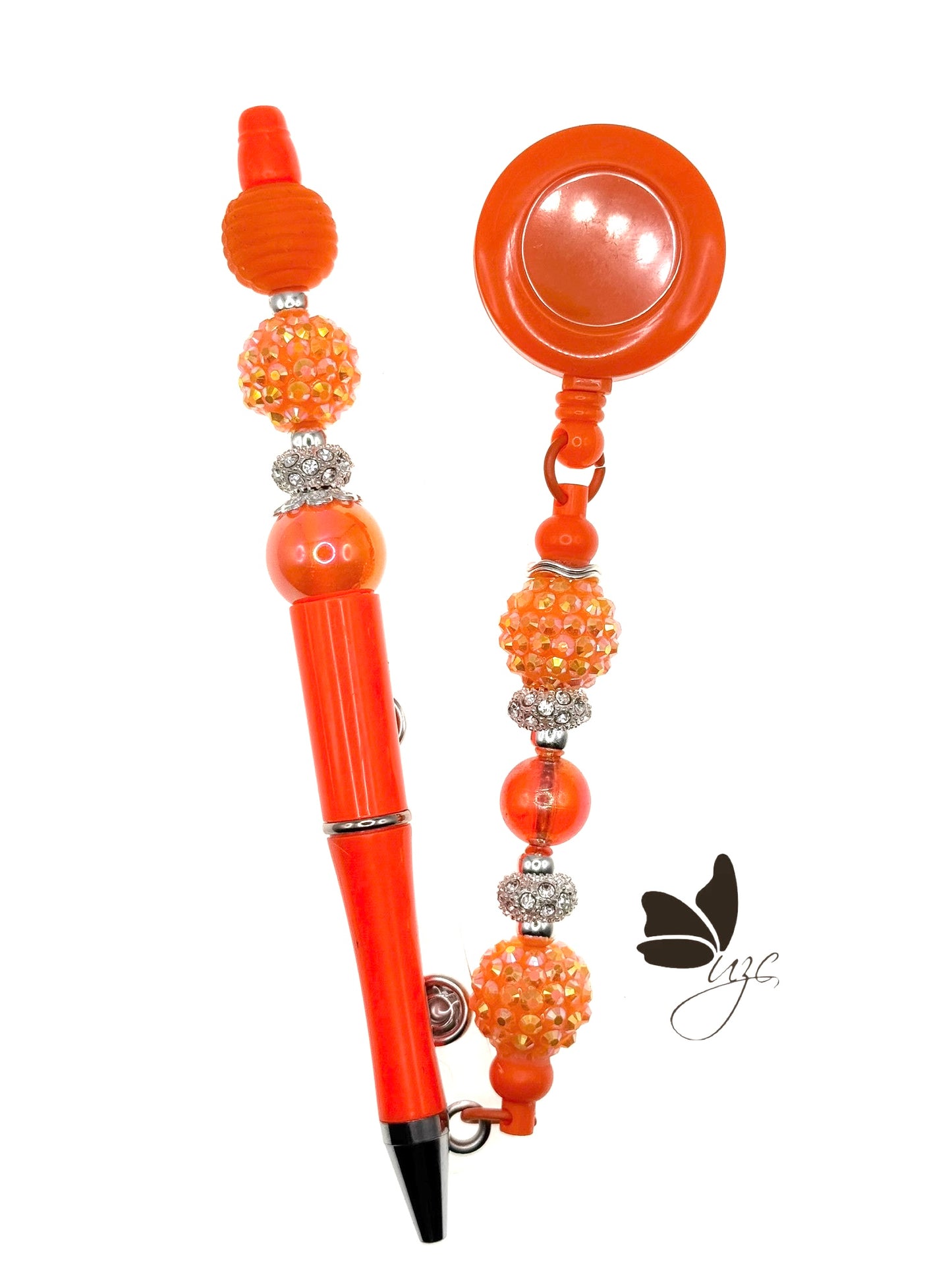 Orange Beaded Pen & Retractable Badge