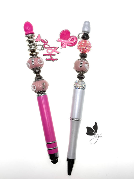 Cancer Awareness Beaded Pen With Matching Stylus