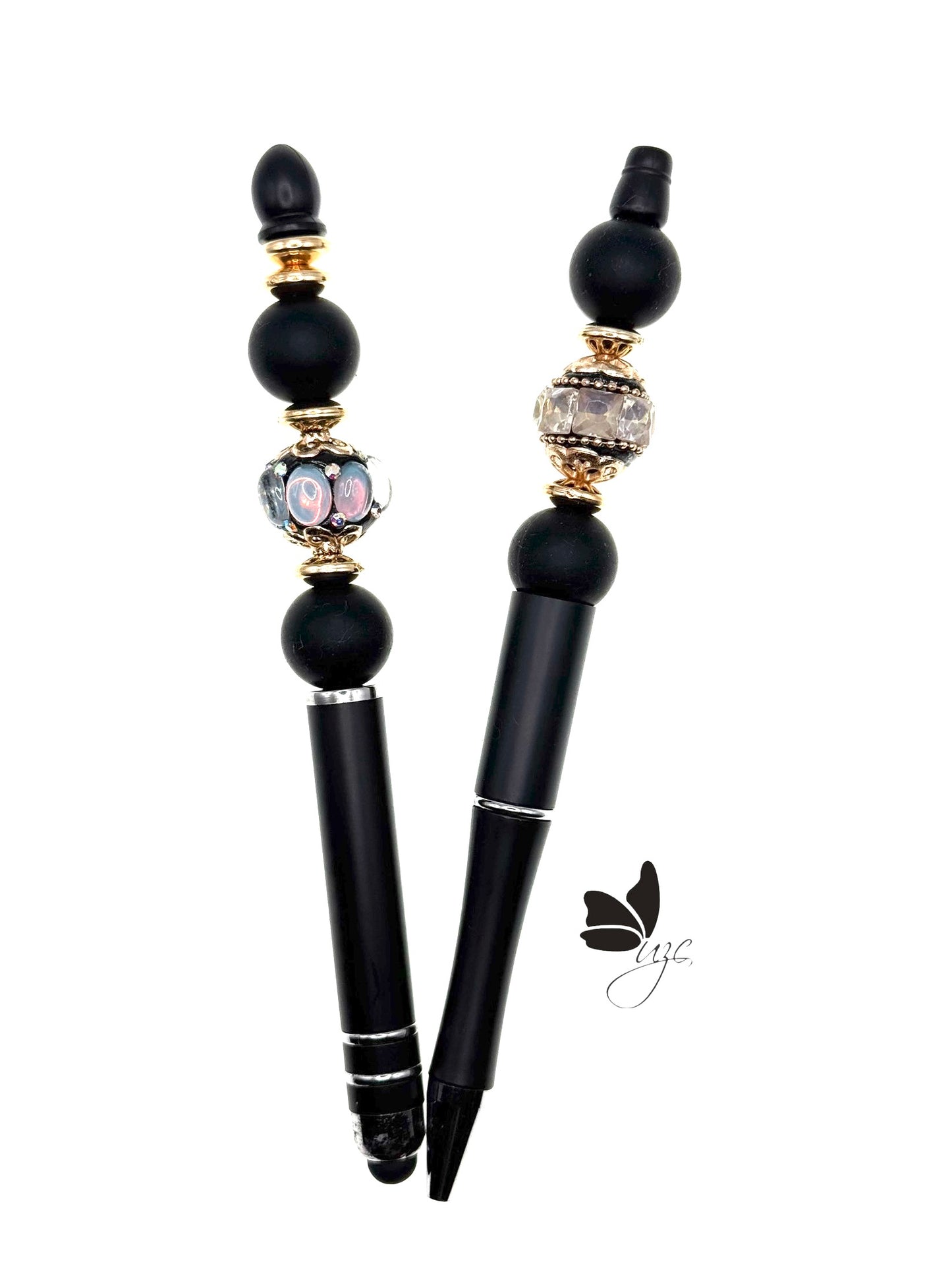 Black Stone Beaded Pen With Matching Stylus