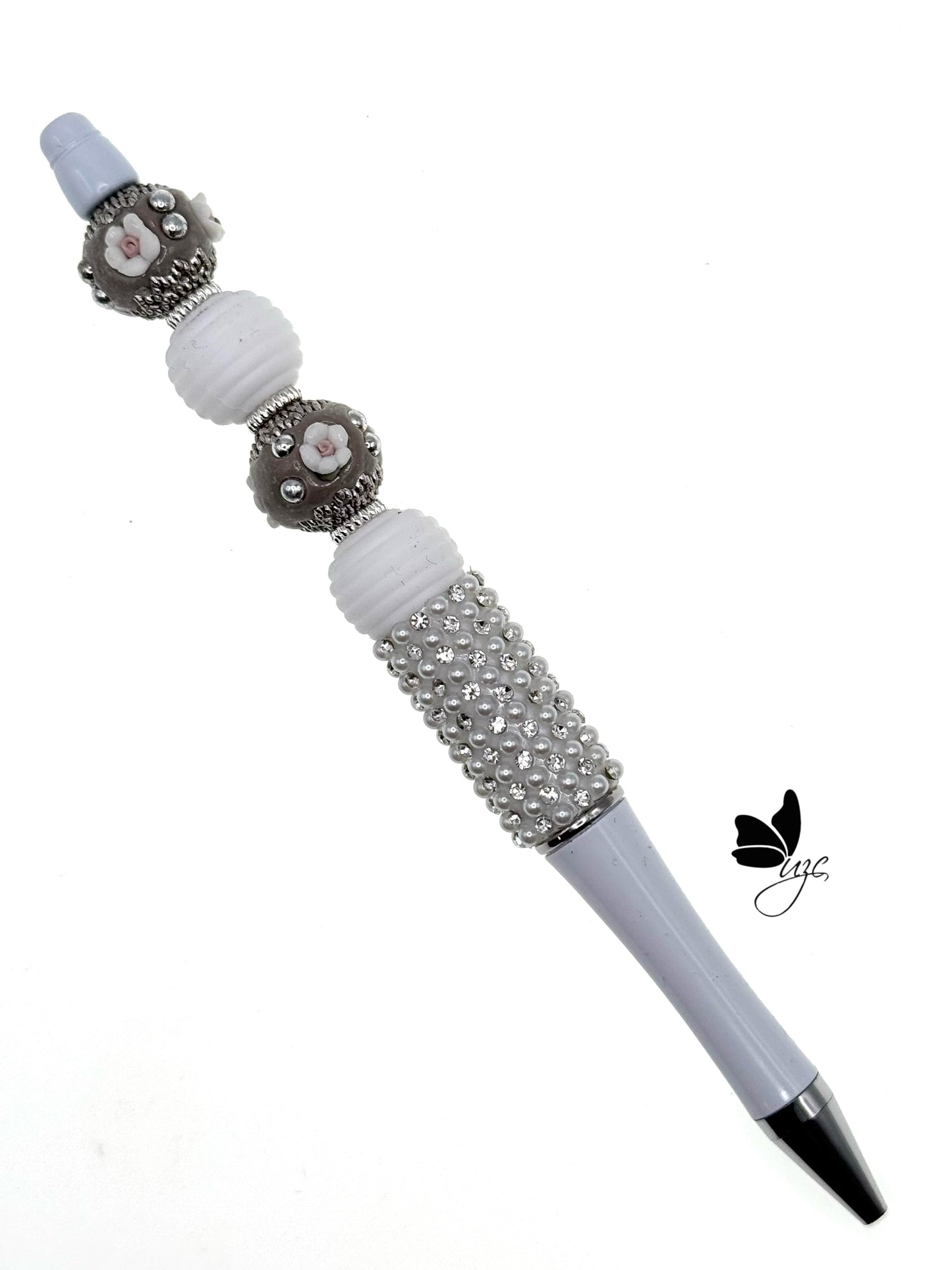 White Rhinestone Beaded Pen