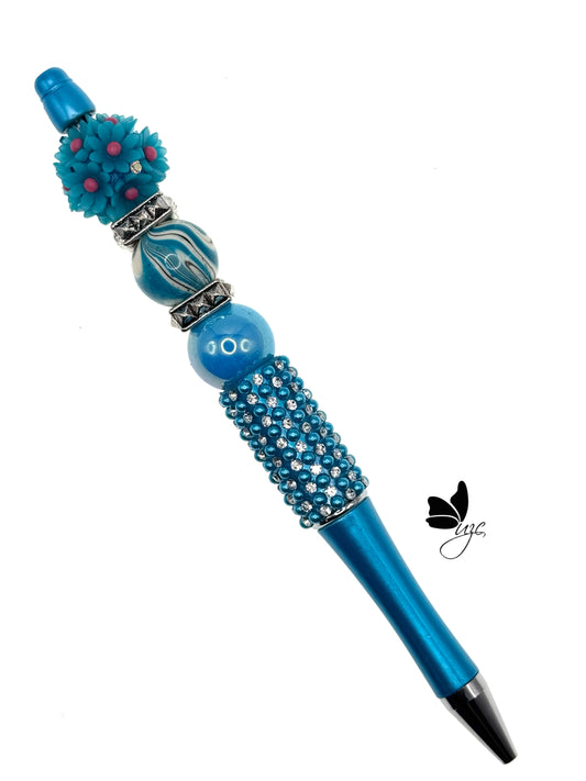 Turquoise Rhinestone Beaded Pen