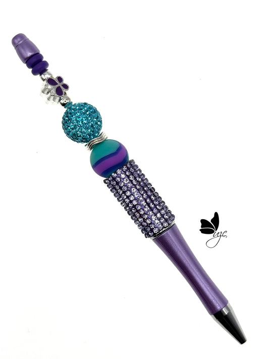 Purple & Turquoise Rhinestone Beaded Pen