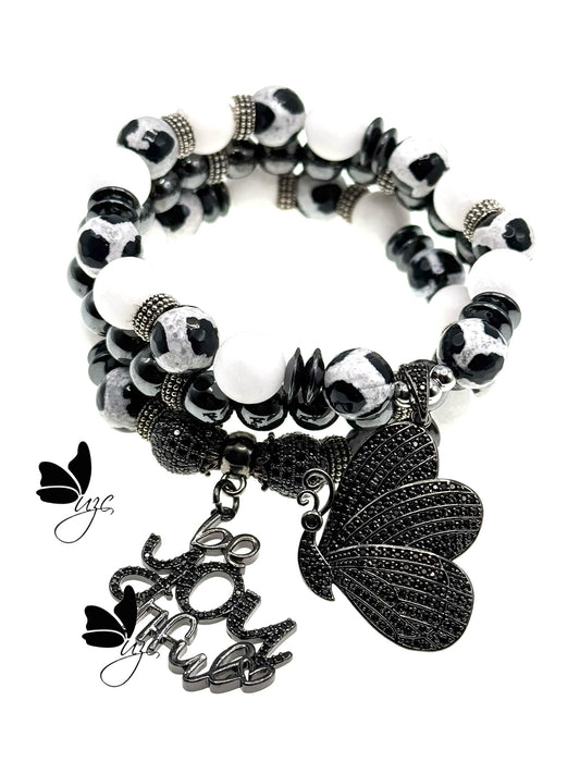 Black & White Boldness: "Be You" Stackable Bracelet Set