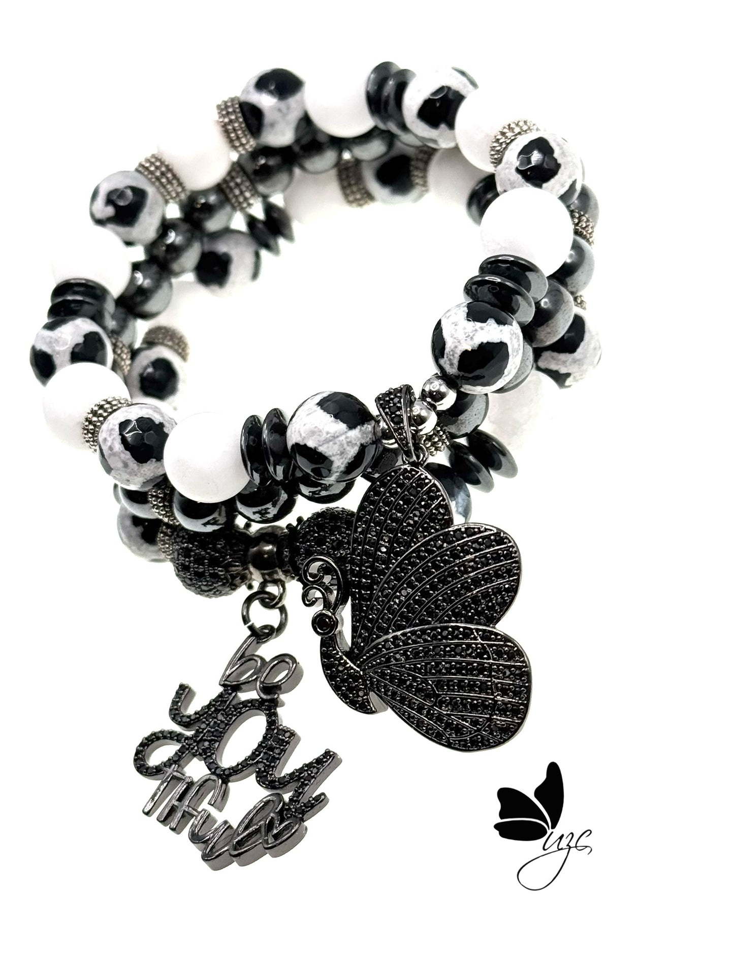 Black & White Boldness: "Be You" Stackable Bracelet Set