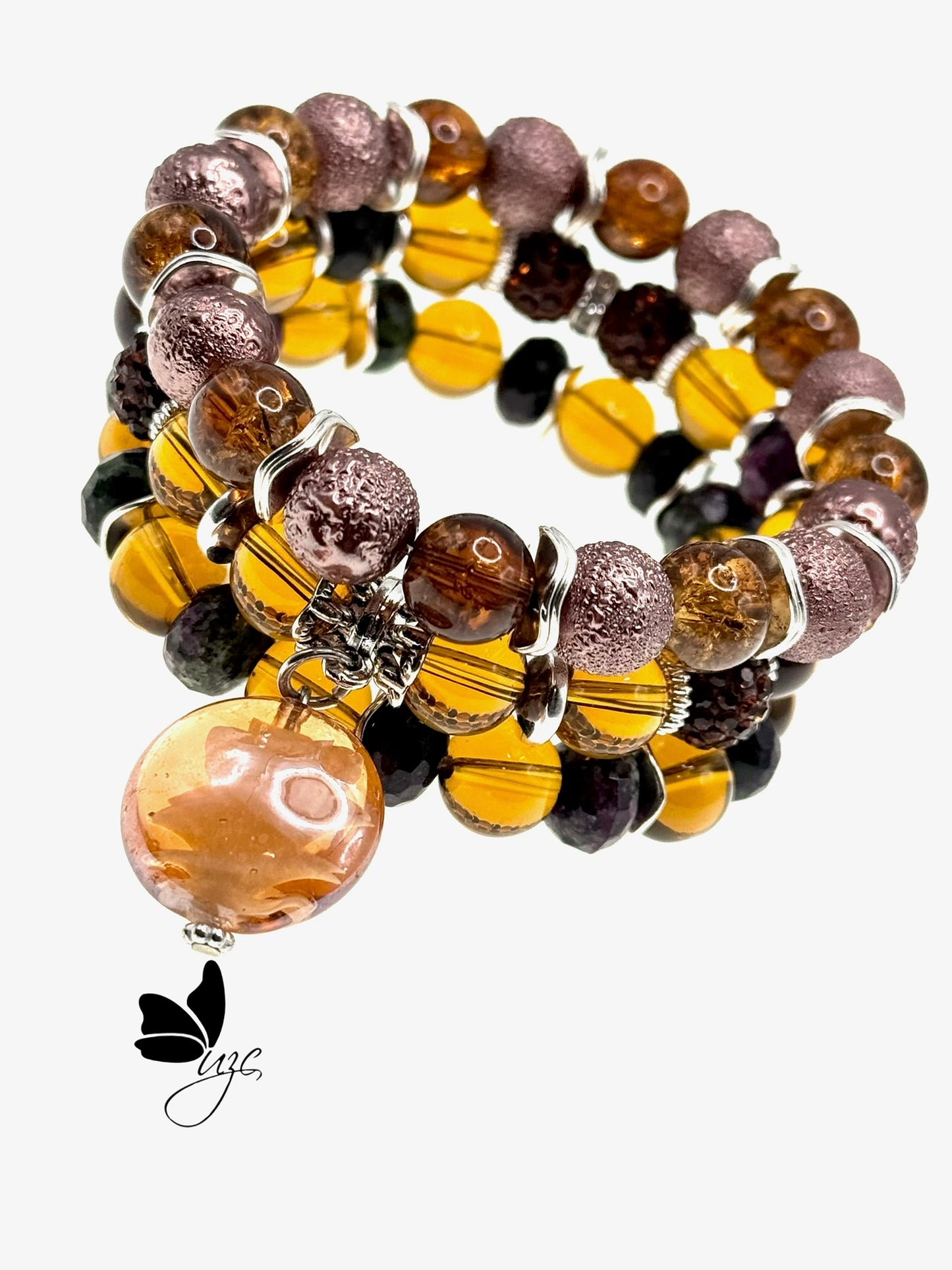 Autumn Glow: Amber & Bronze Beaded Bracelet Set