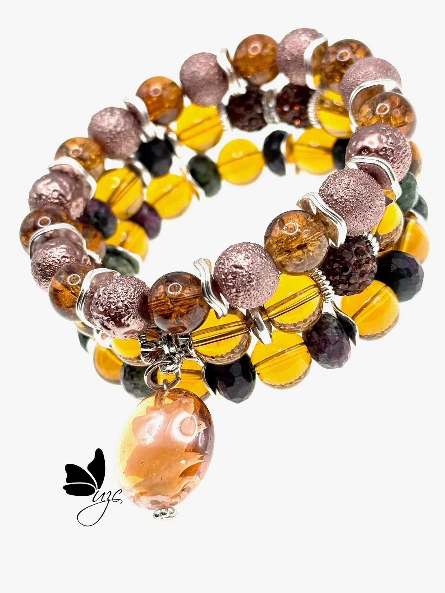 Autumn Glow: Amber & Bronze Beaded Bracelet Set