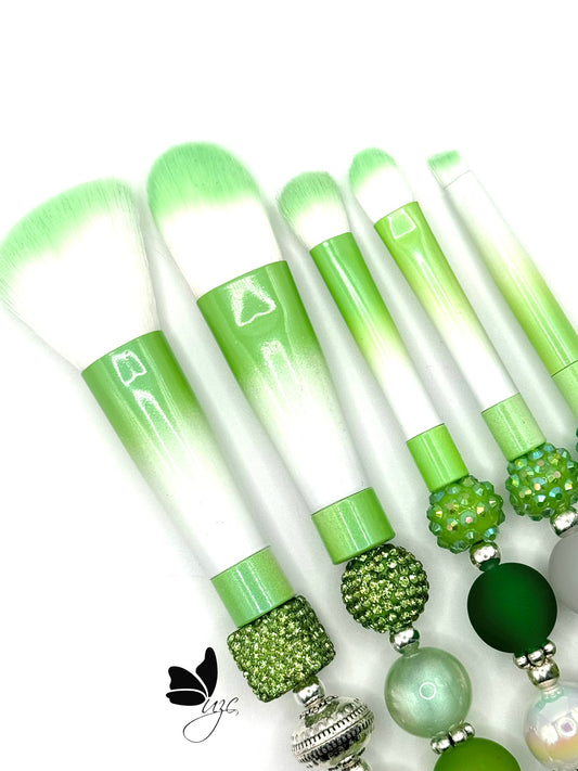 Green Beaded Makeup Brush Set