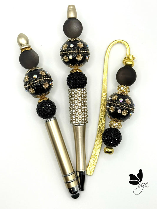 “Midnight Elegance” Beaded Gift Set – Pen, Stylus & Bookmark