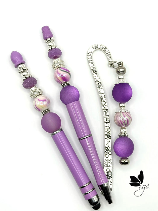 “Lavender Whimsy” Beaded Gift Set – Pen, Stylus & Bookmark