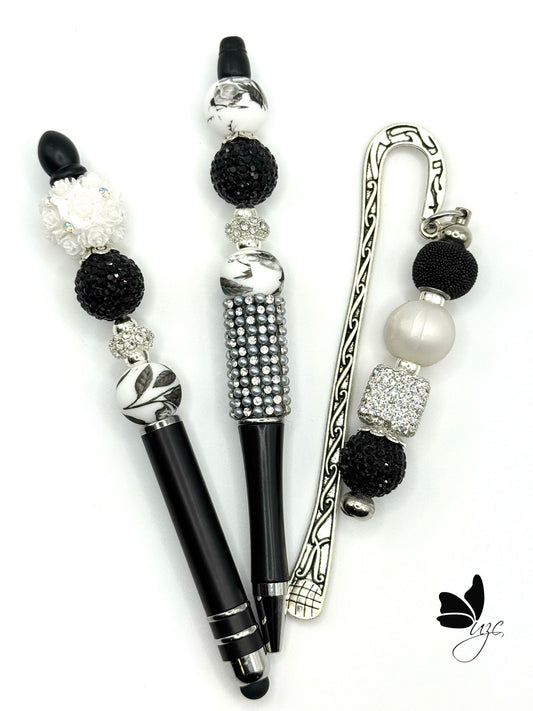 “Monochrome Majesty” Beaded Gift Set – Pen, Stylus & Bookmark