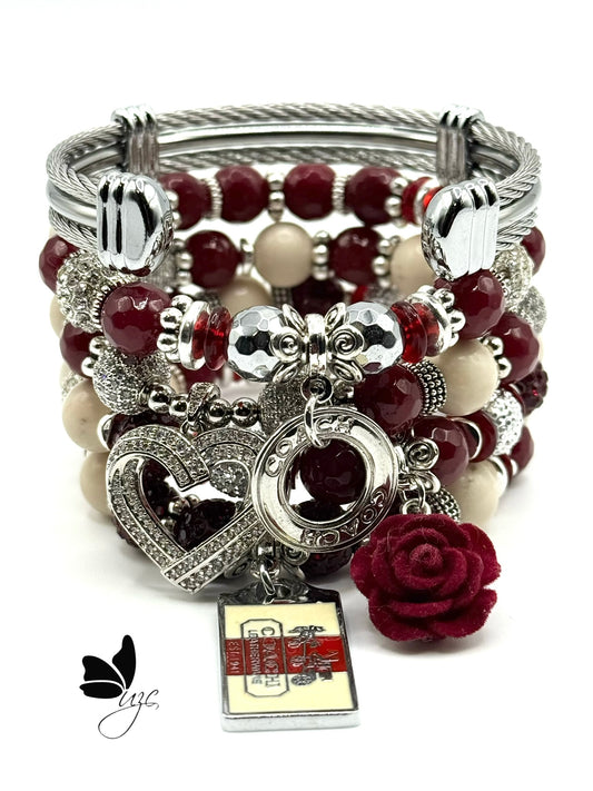 ❤️ Crimson Romance Stack | Ruby Red & Cream Charm Set with Authentic Coach Tag