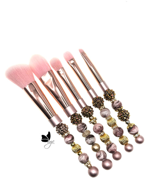 Rose Gold Elegance Beaded Makeup Brush Set